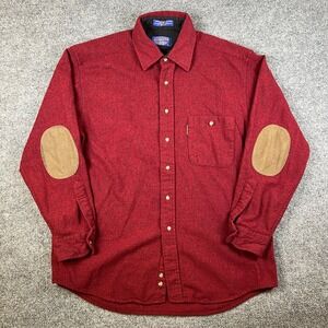 Pendleton Trail Shirt Mens L Red Long Sleeve Button Up Wool Elbow Patches